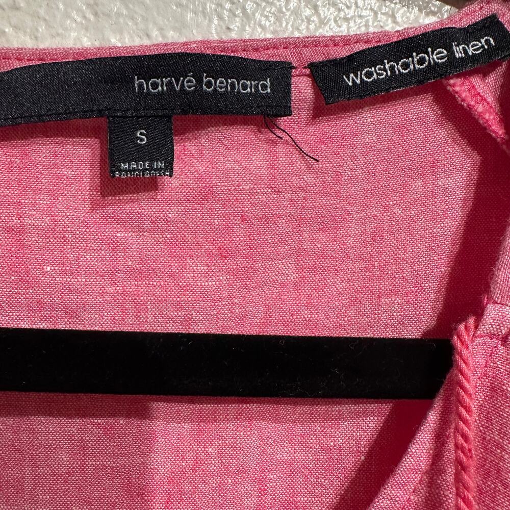 harve benard Size Small Linen Blouse Cotton Blend Washable Short Sleeve Pink - Picture 7 of 8